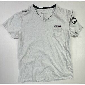 Fried Denim NYC Gray V-Neck T-Shirt XL Embroidered Logo Short Sleeve